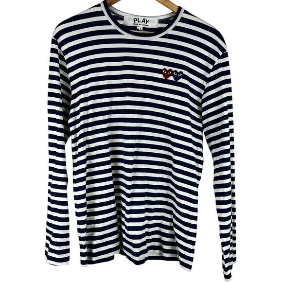 Play Comme Des Garcons Long Sleeve Striped Double Heart Shirt Women's Size Large - Picture 1 of 11